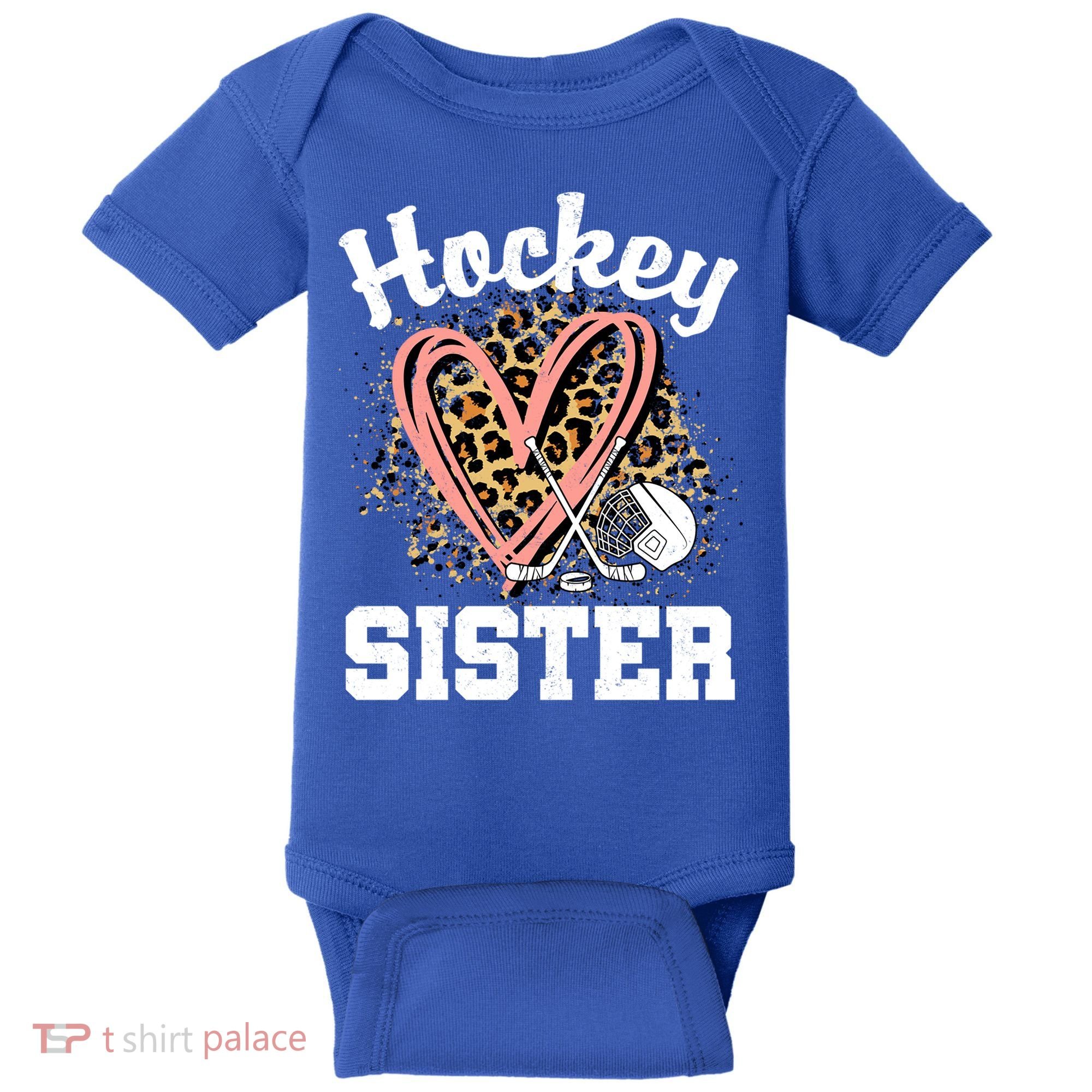 Hockey Sister Leopard Heart Ice Hockey Great Gift Baby Bodysuit