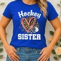 Hockey Sister Leopard Heart Ice Hockey Great Gift Women's T-Shirt thumb 2