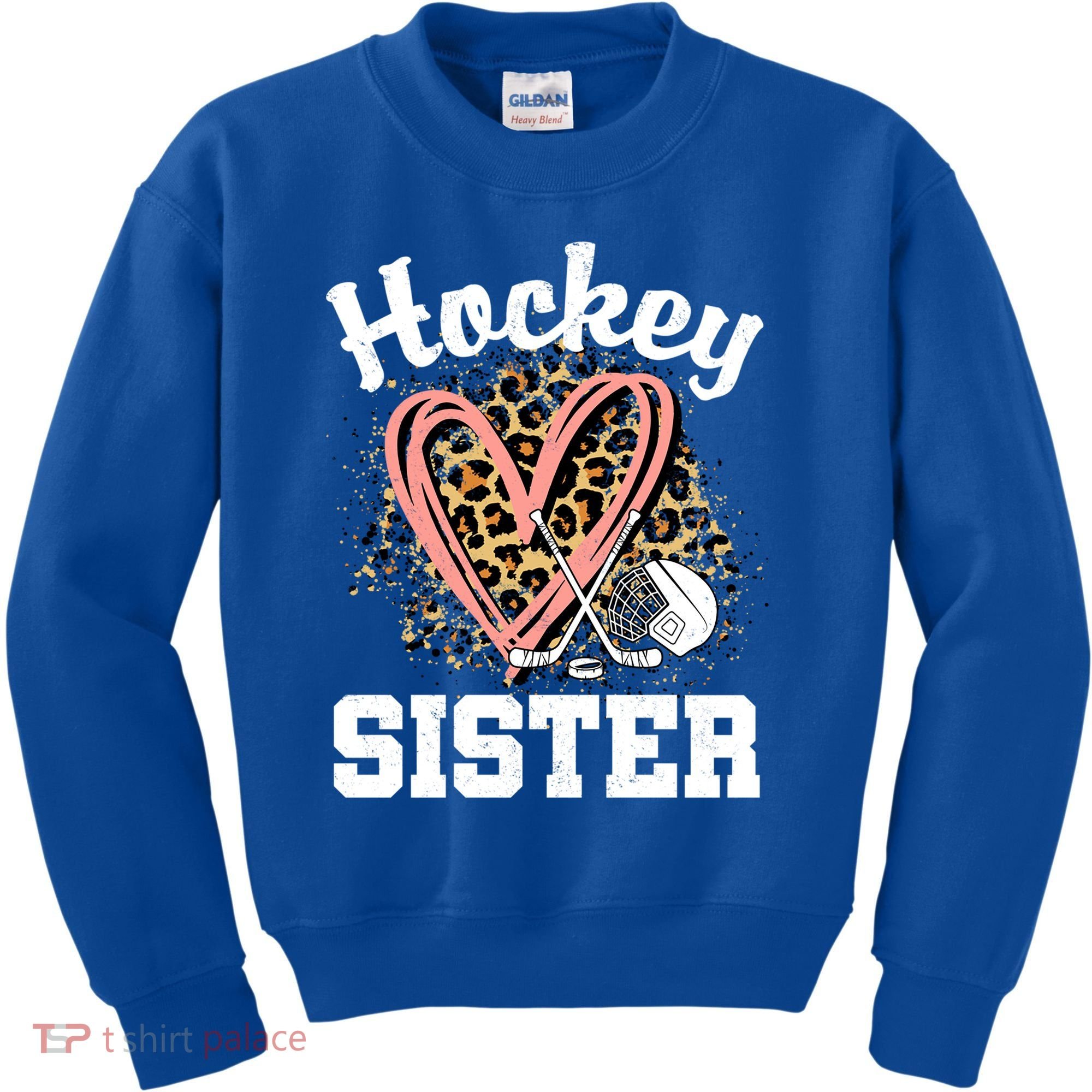 Hockey Sister Leopard Heart Ice Hockey Great Gift Kids Sweatshirt