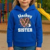 Hockey Sister Leopard Heart Ice Hockey Great Gift Kids Hoodie thumb 3