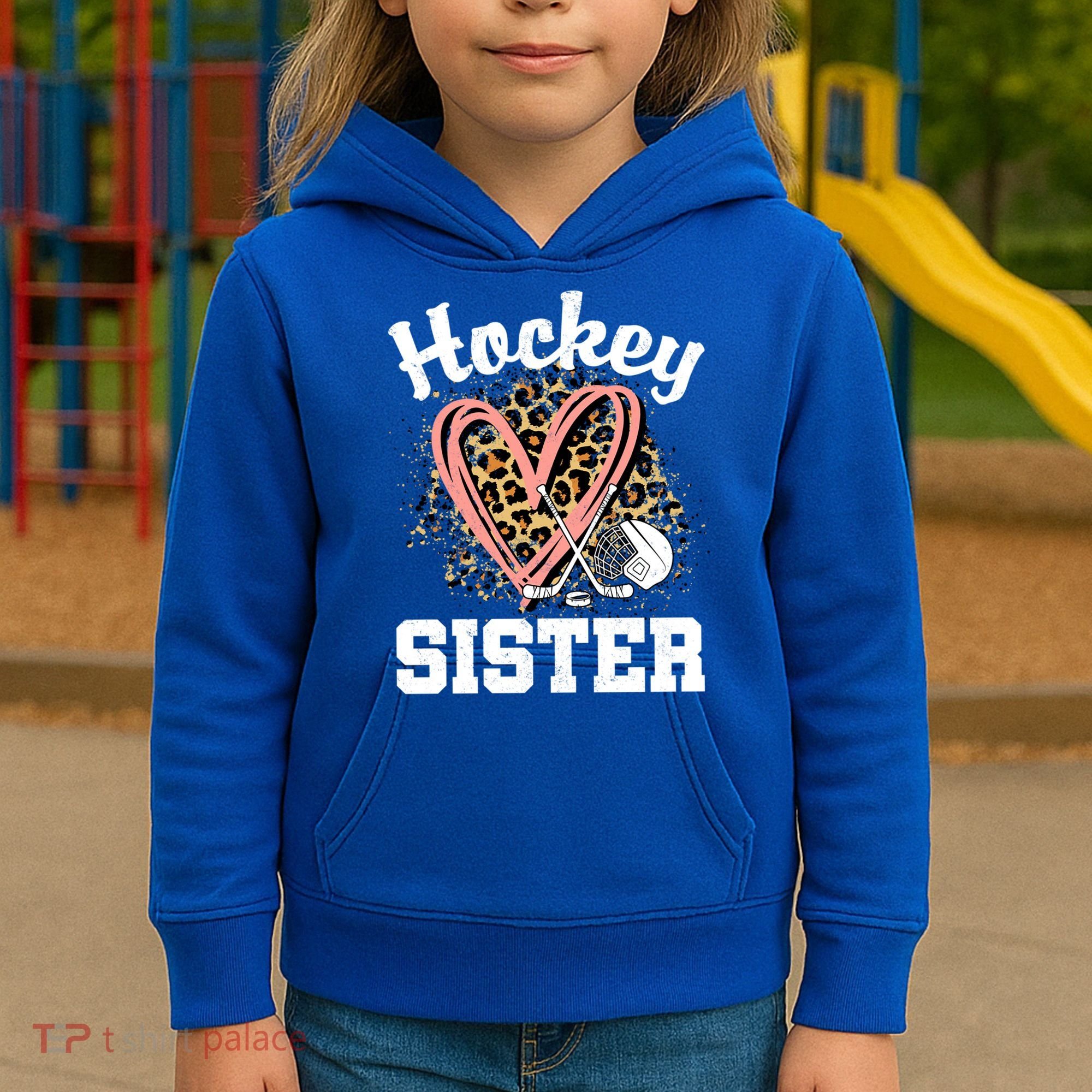 Hockey Sister Leopard Heart Ice Hockey Great Gift Kids Hoodie