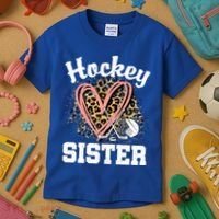 Hockey Sister Leopard Heart Ice Hockey Great Gift Kids T-Shirt thumb 3