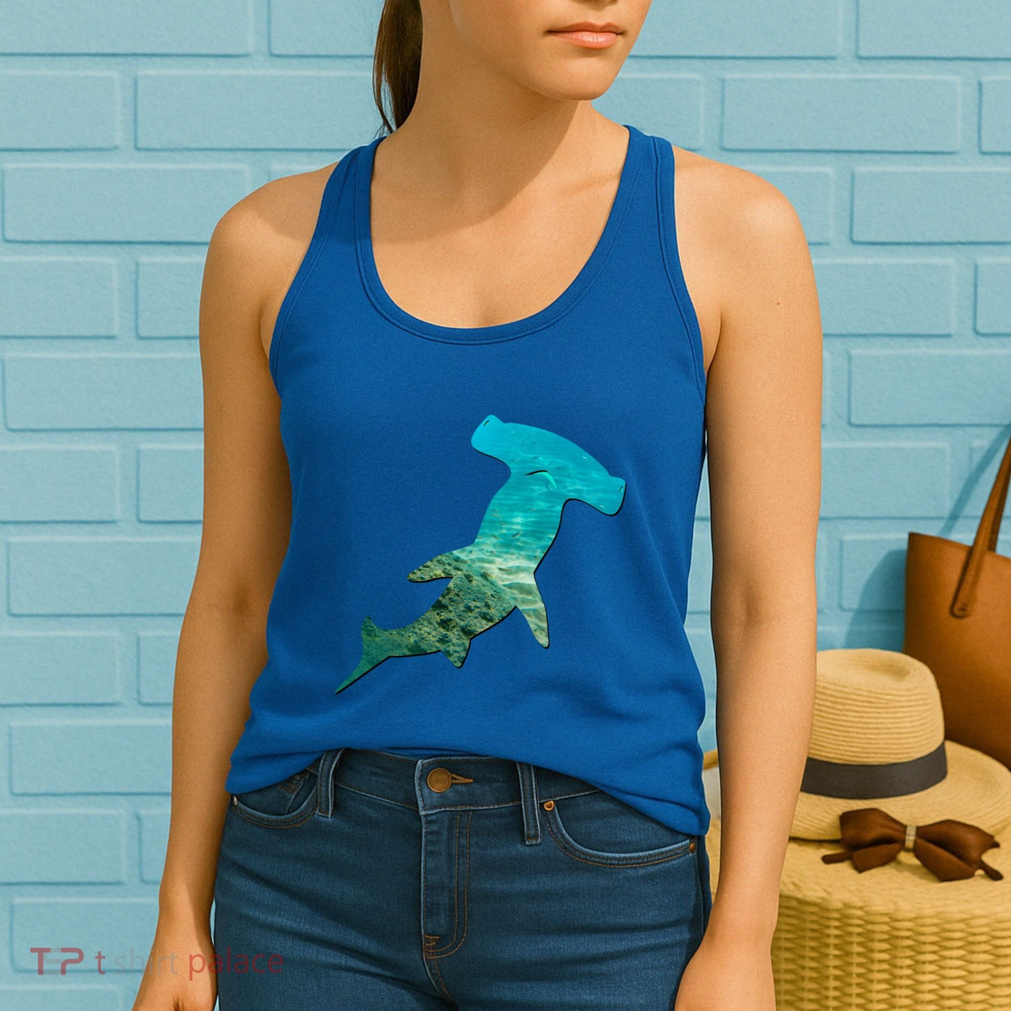 Hammerhead Shark Lovers Silhouette Earth Day And Ocean Week Gift Women's Tank Top