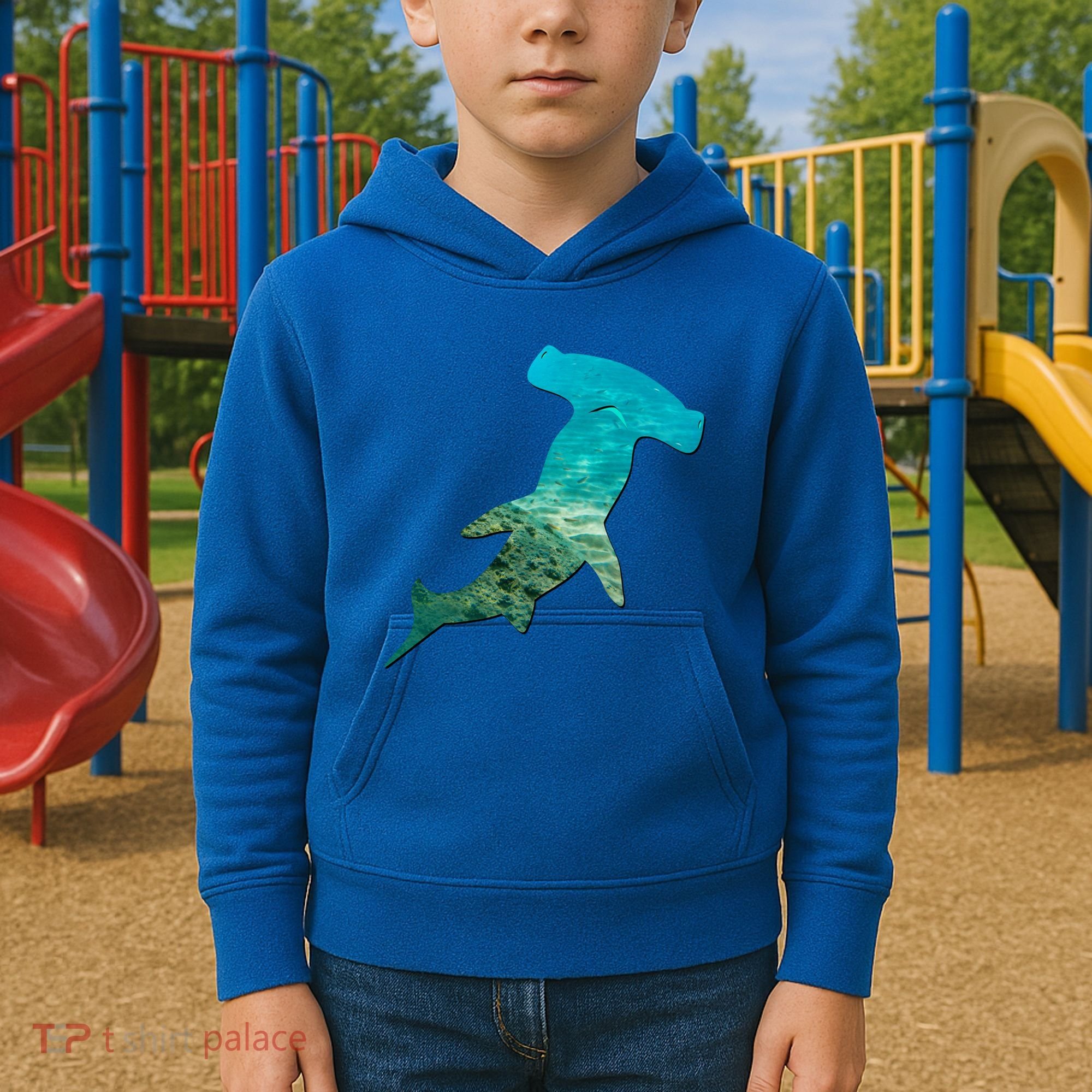 Hammerhead Shark Lovers Silhouette Earth Day And Ocean Week Gift Kids Hoodie
