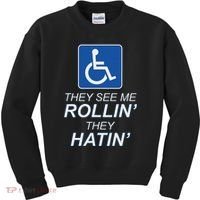 Hey See Me Rollin Hey Hain Funny Wheelchair Graphic Kids Sweatshirt thumb 0