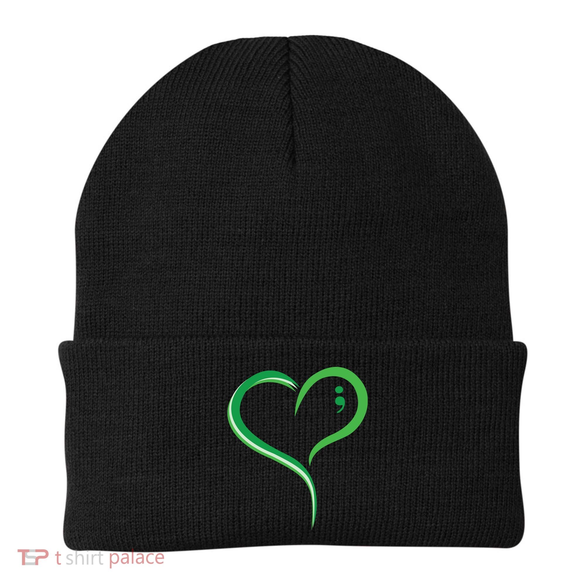 Heart Semicolon Mental Health Awareness Beanie
