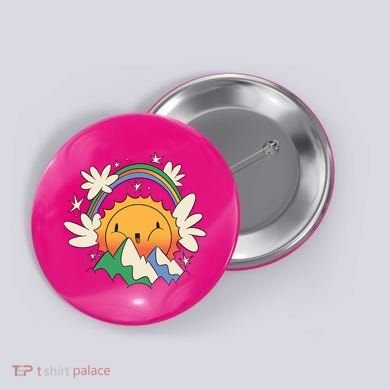 Happy Sun Mountain Rainbow Button
