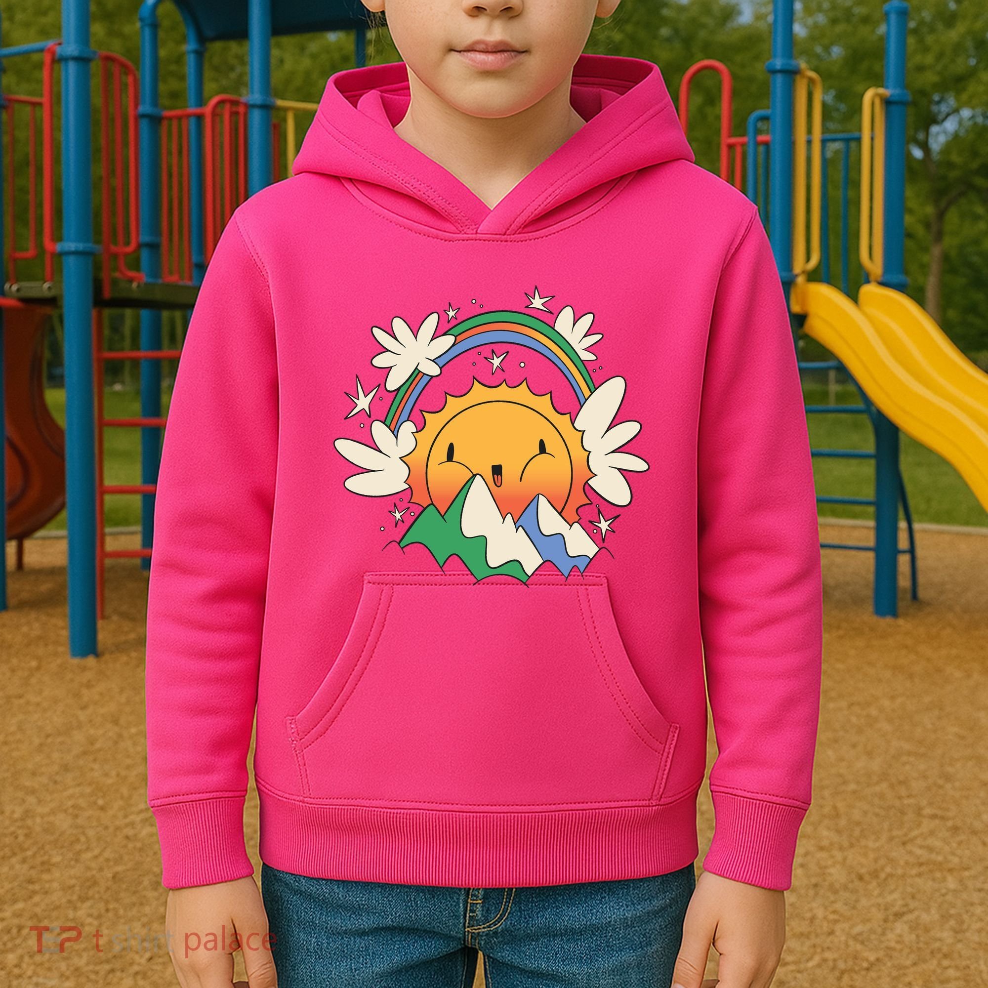 Happy Sun Mountain Rainbow Kids Hoodie