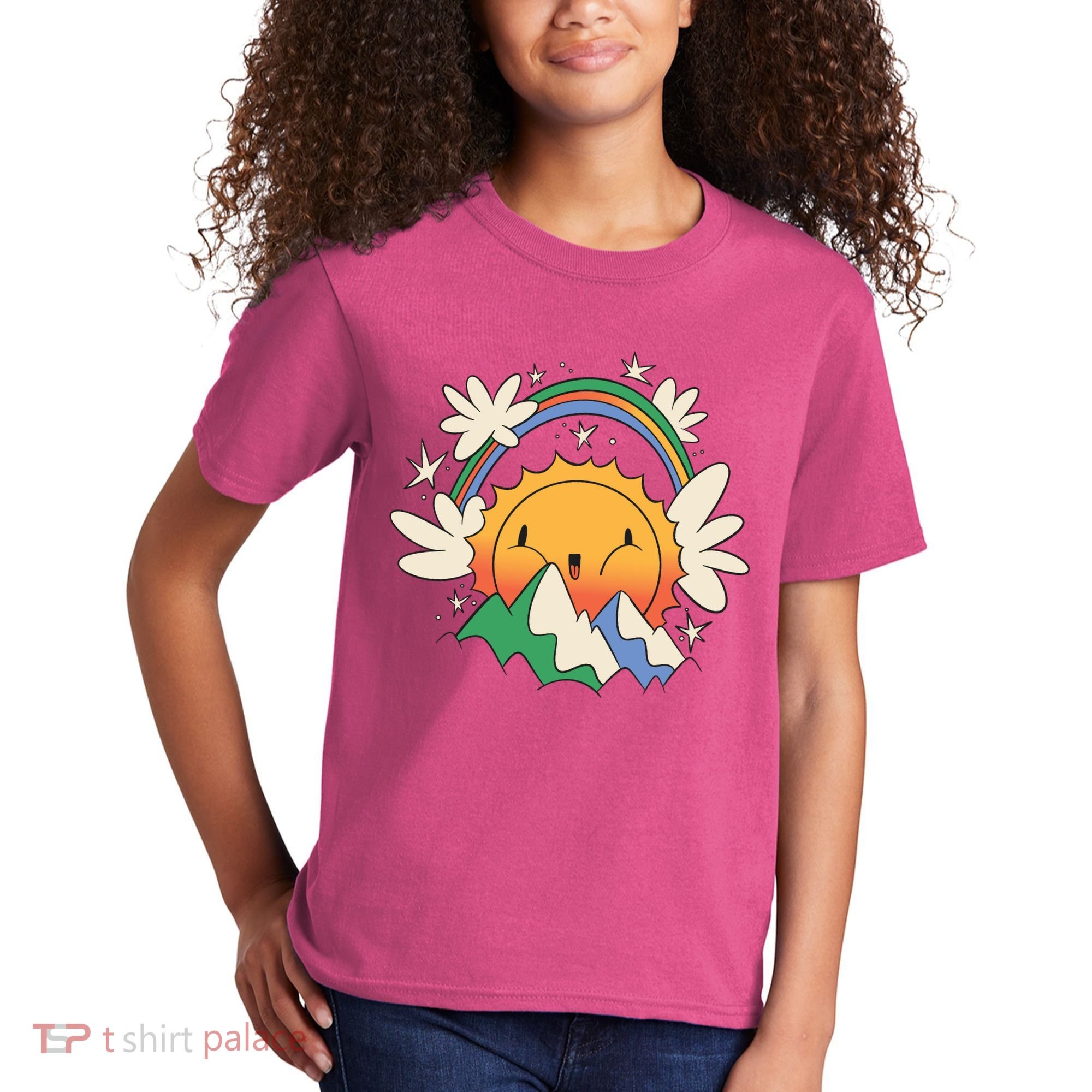 Happy Sun Mountain Rainbow Kids T-Shirt