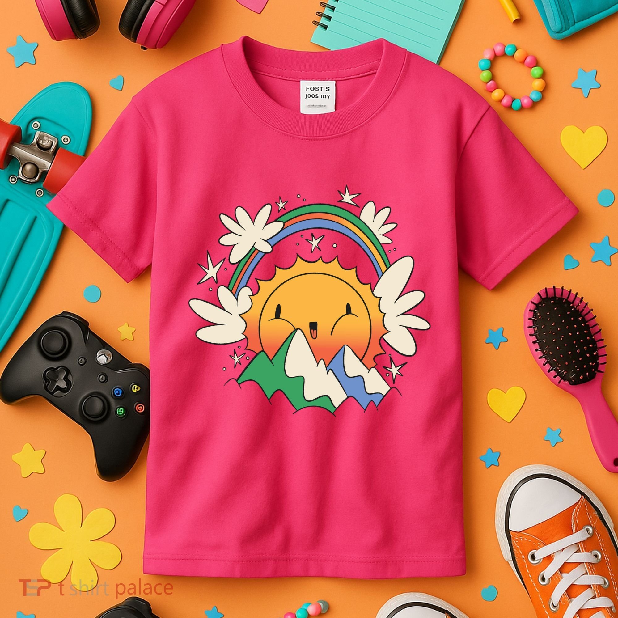 Happy Sun Mountain Rainbow Kids T-Shirt