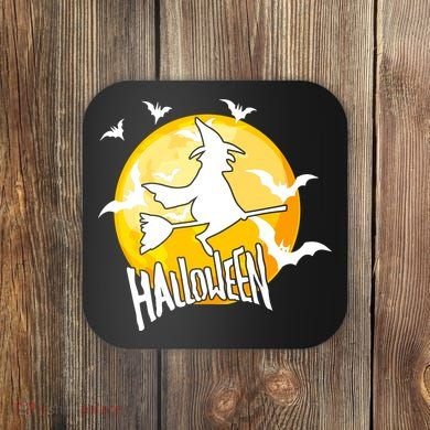 Halloween Spooky Moon Flying Witch Coaster