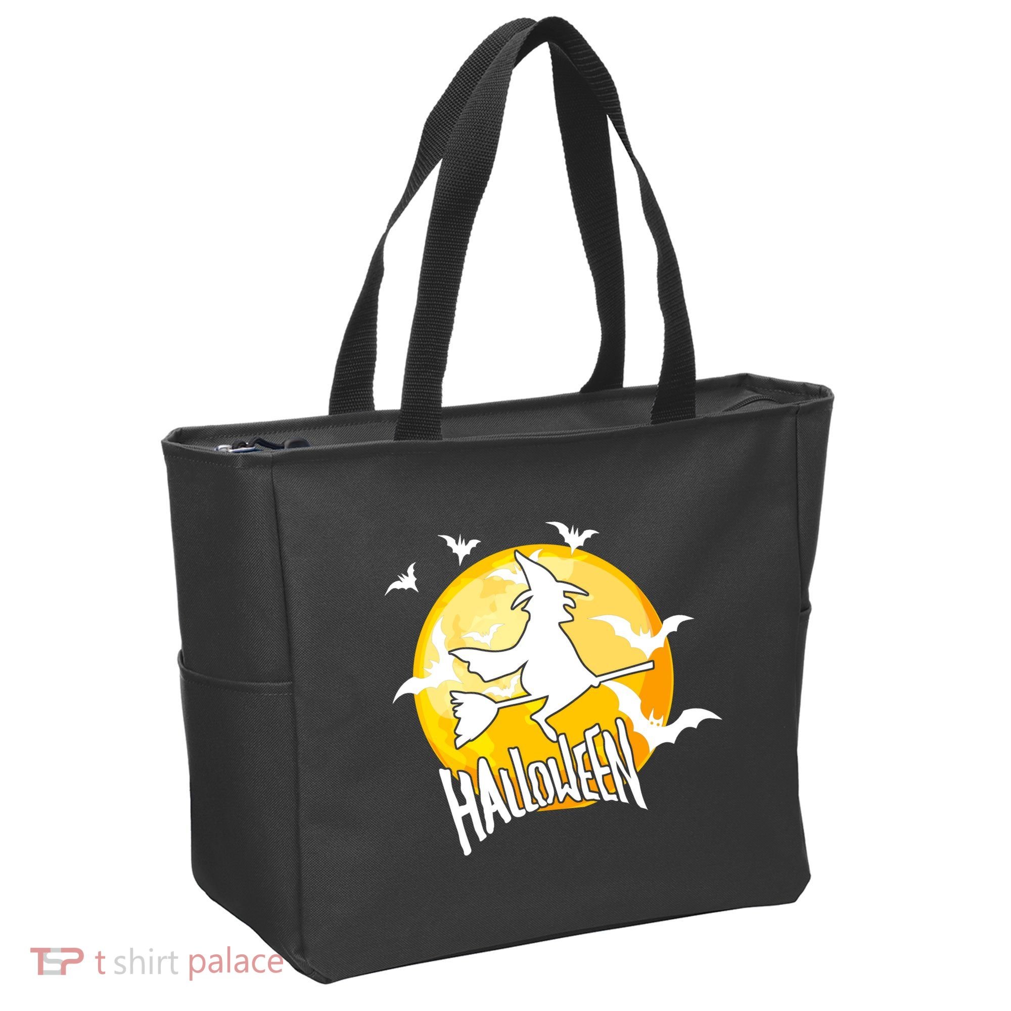 Halloween Spooky Moon Flying Witch Tote Bag