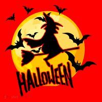 Halloween Spooky Moon Flying Witch Santa Hat thumb 1
