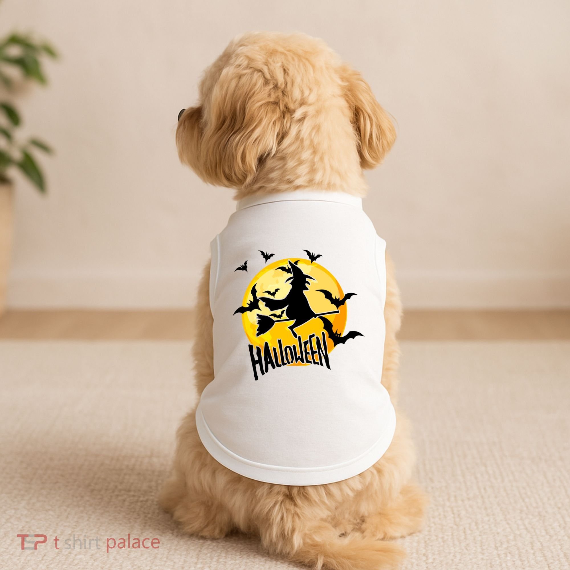 Halloween Spooky Moon Flying Witch Doggie Tank