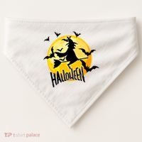 Halloween Spooky Moon Flying Witch USA-Made Doggie Bandana thumb 0