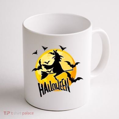 Halloween Spooky Moon Flying Witch Coffee Mug back