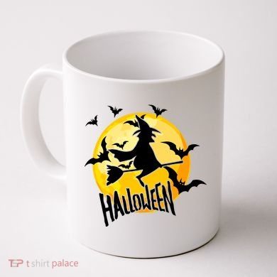 Halloween Spooky Moon Flying Witch Coffee Mug