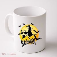 Halloween Spooky Moon Flying Witch Coffee Mug thumb 0