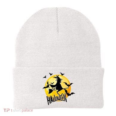 Halloween Spooky Moon Flying Witch Beanie