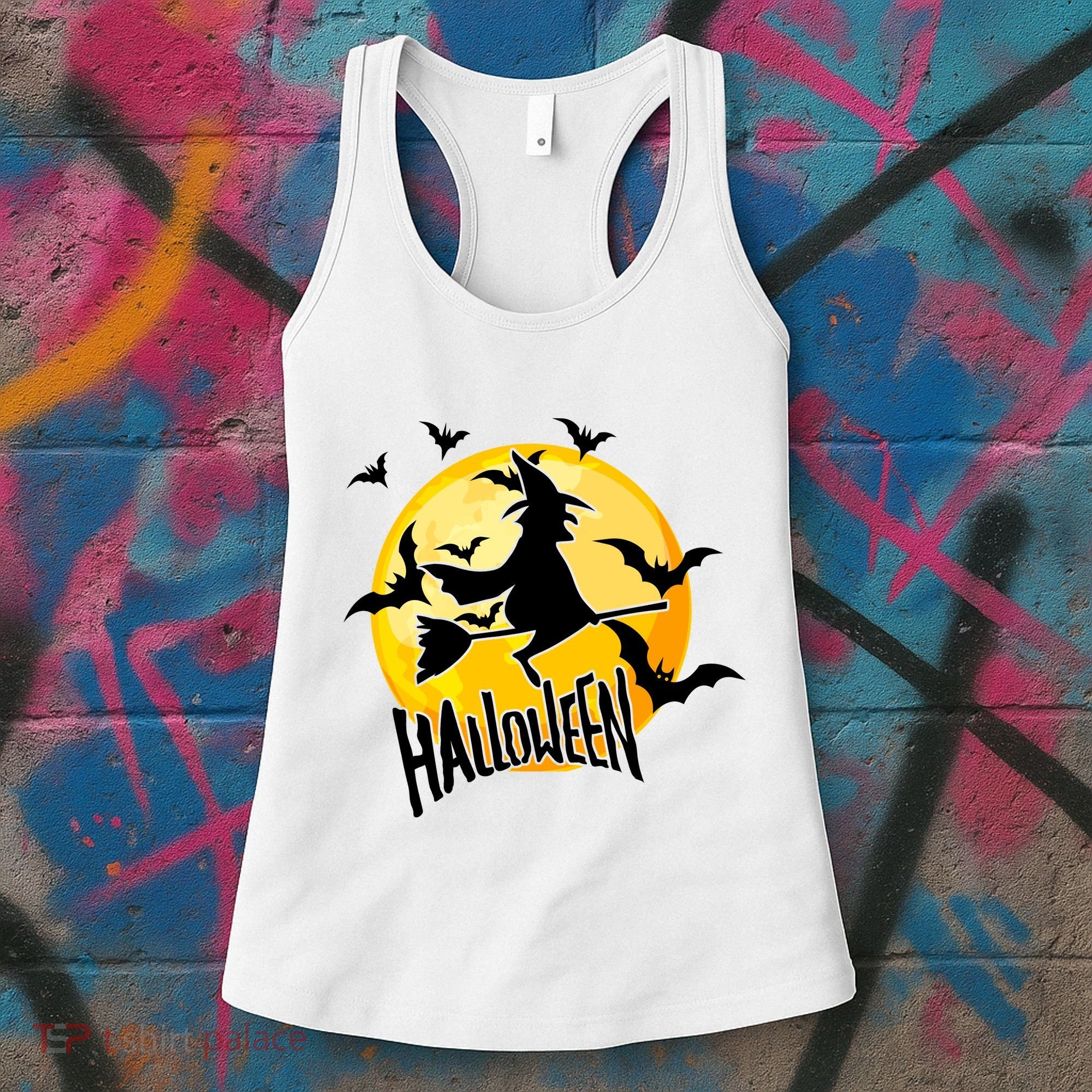 Halloween Spooky Moon Flying Witch Women's Tank Top