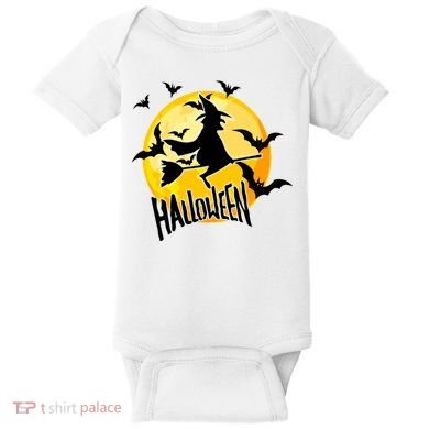 Halloween Spooky Moon Flying Witch Baby Bodysuit