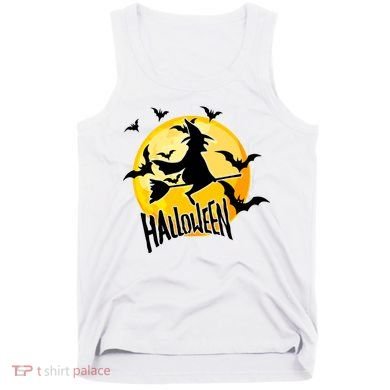 Halloween Spooky Moon Flying Witch Tank Top
