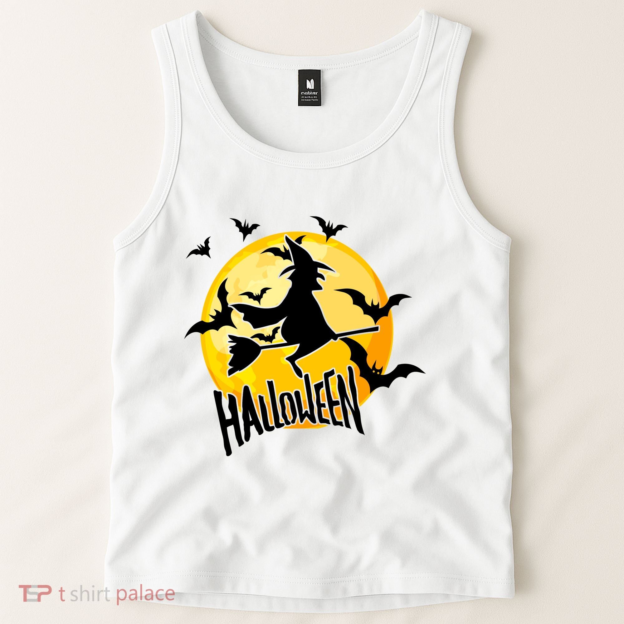 Halloween Spooky Moon Flying Witch Tank Top