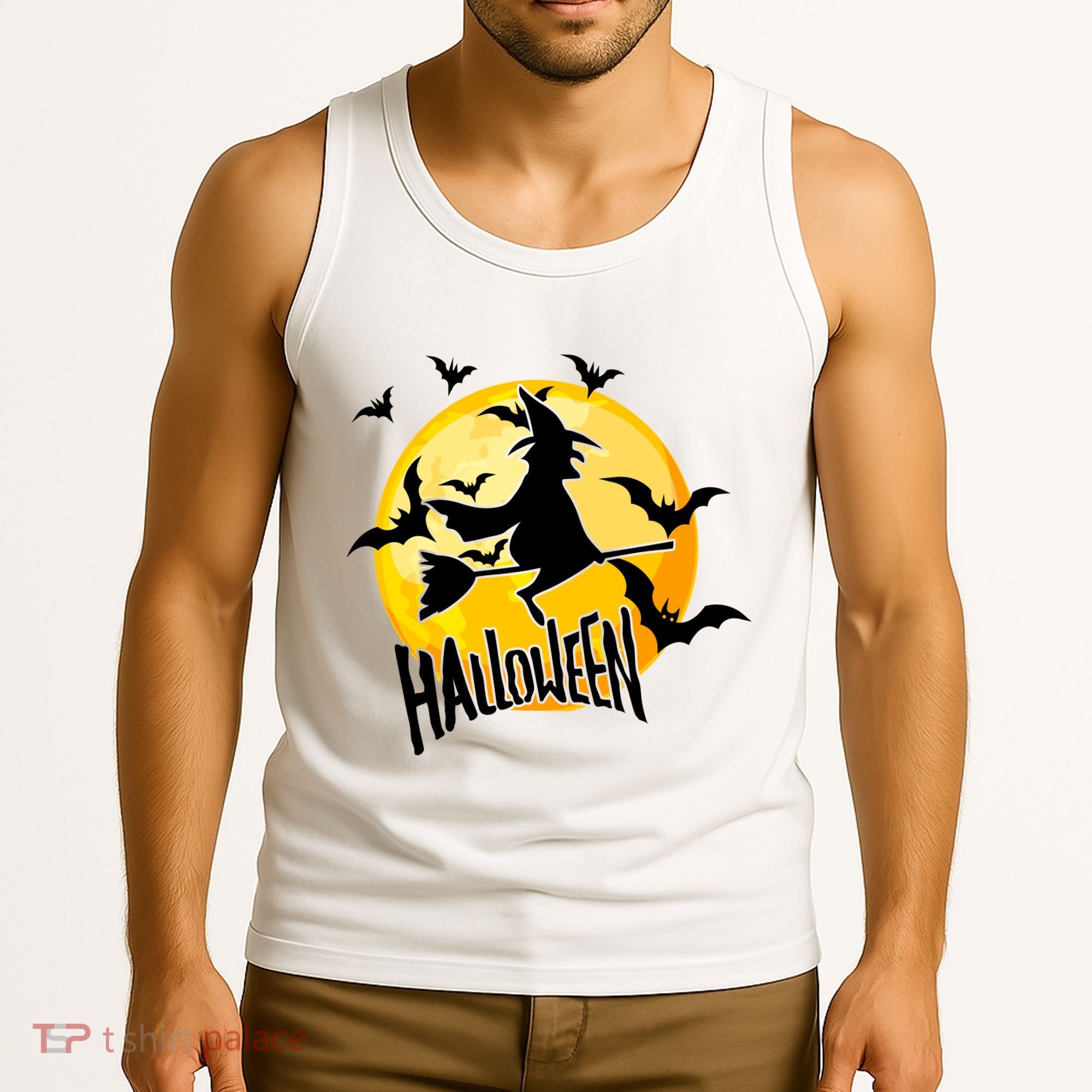 Halloween Spooky Moon Flying Witch Tank Top