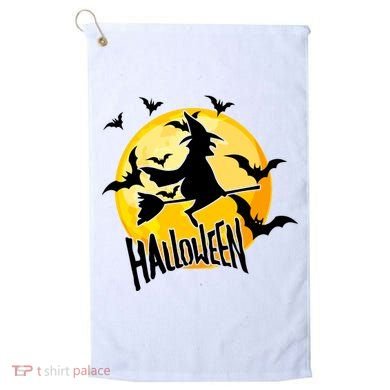 Halloween Spooky Moon Flying Witch Golf Towel