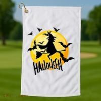 Halloween Spooky Moon Flying Witch Golf Towel thumb 1