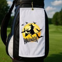 Halloween Spooky Moon Flying Witch Golf Towel thumb 2