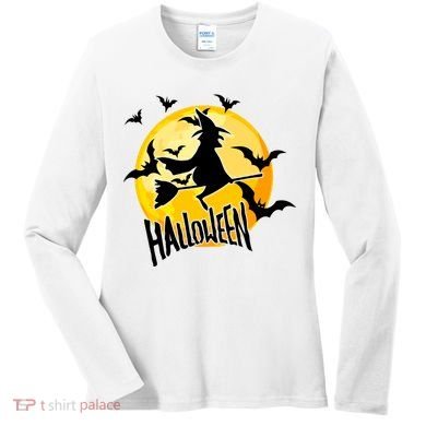 Halloween Spooky Moon Flying Witch Women's Long Sleeve Shirt