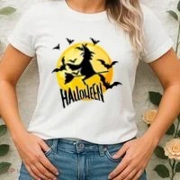 Halloween Spooky Moon Flying Witch Women's T-Shirt thumb 2