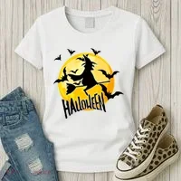 Halloween Spooky Moon Flying Witch Women's T-Shirt thumb 3