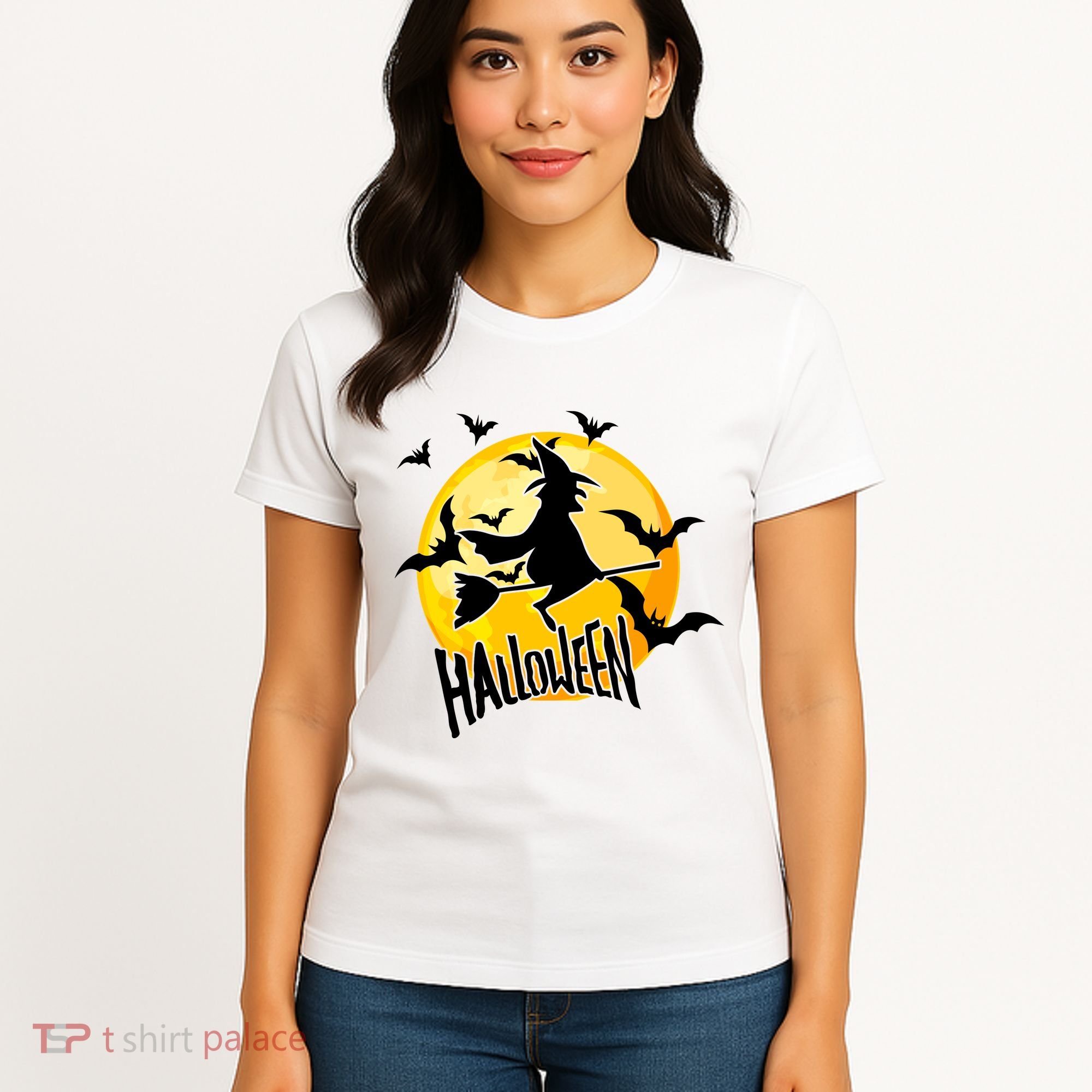 Halloween Spooky Moon Flying Witch Women's T-Shirt