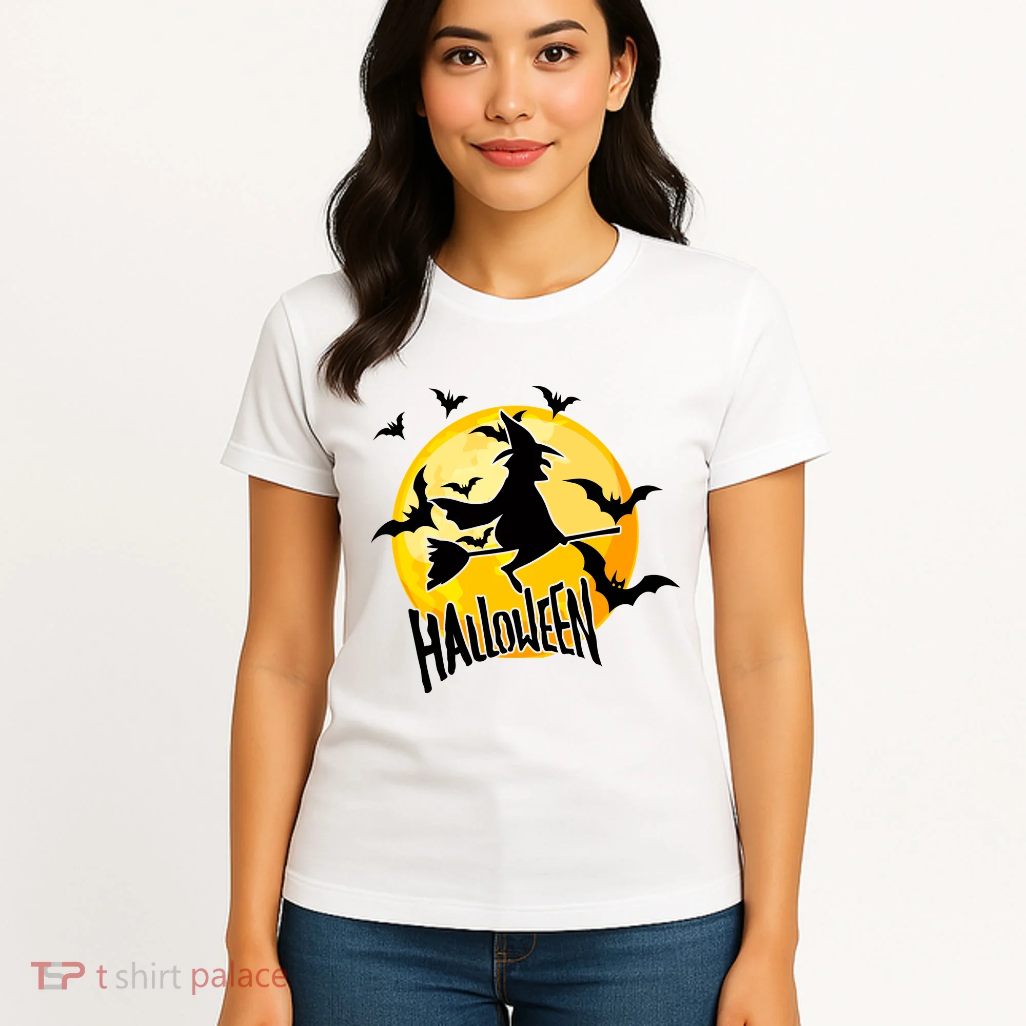 Halloween Spooky Moon Flying Witch Women's T-Shirt