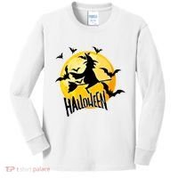 Halloween Spooky Moon Flying Witch Kids Long Sleeve Shirt thumb 0