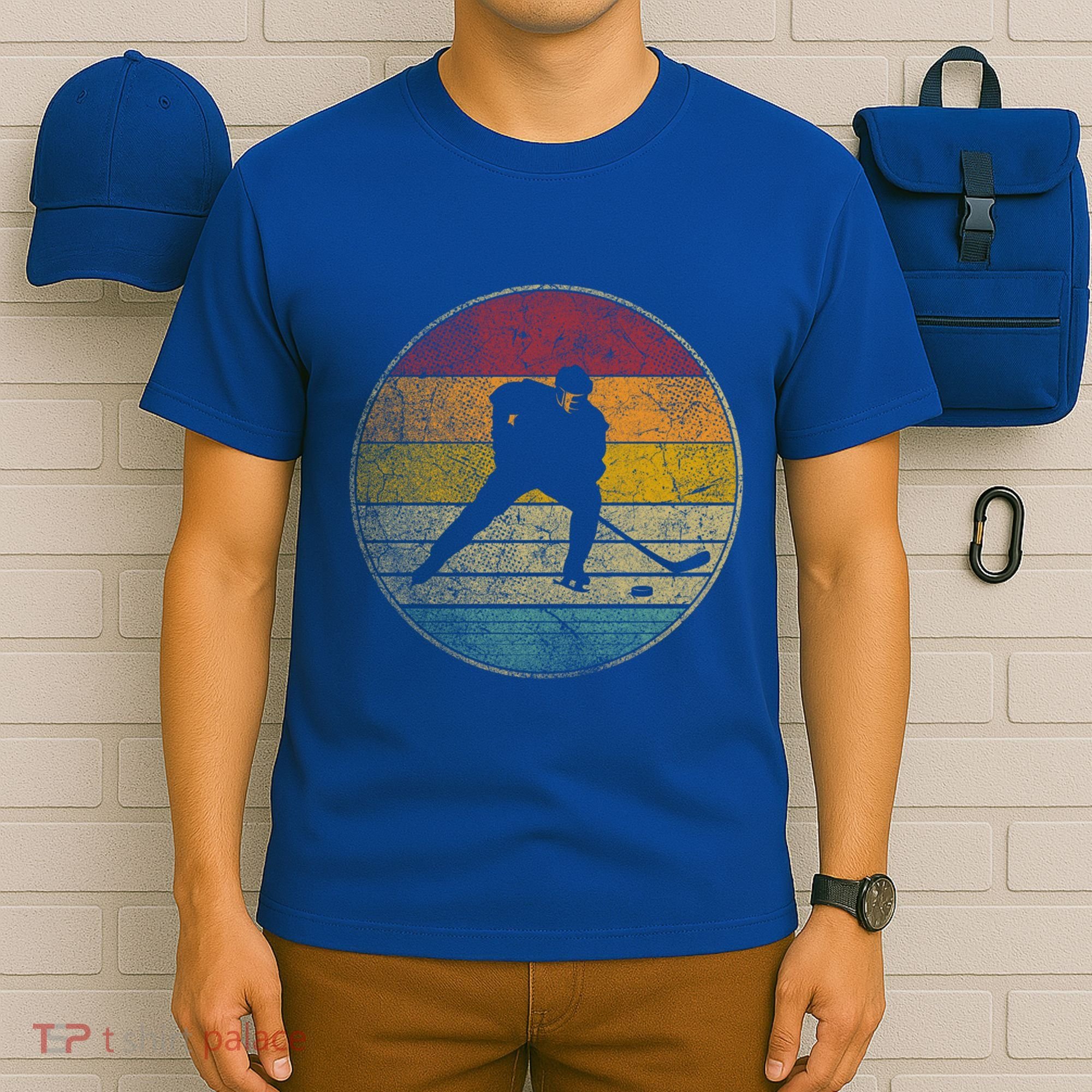 Hockey Stick Mask Puck Ice Vintage Retro 70s 80s 90s Gift T-Shirt