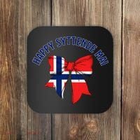 Happy Syttende Mai Coquette Patriotic Bows Retro Norway Coaster thumb 0