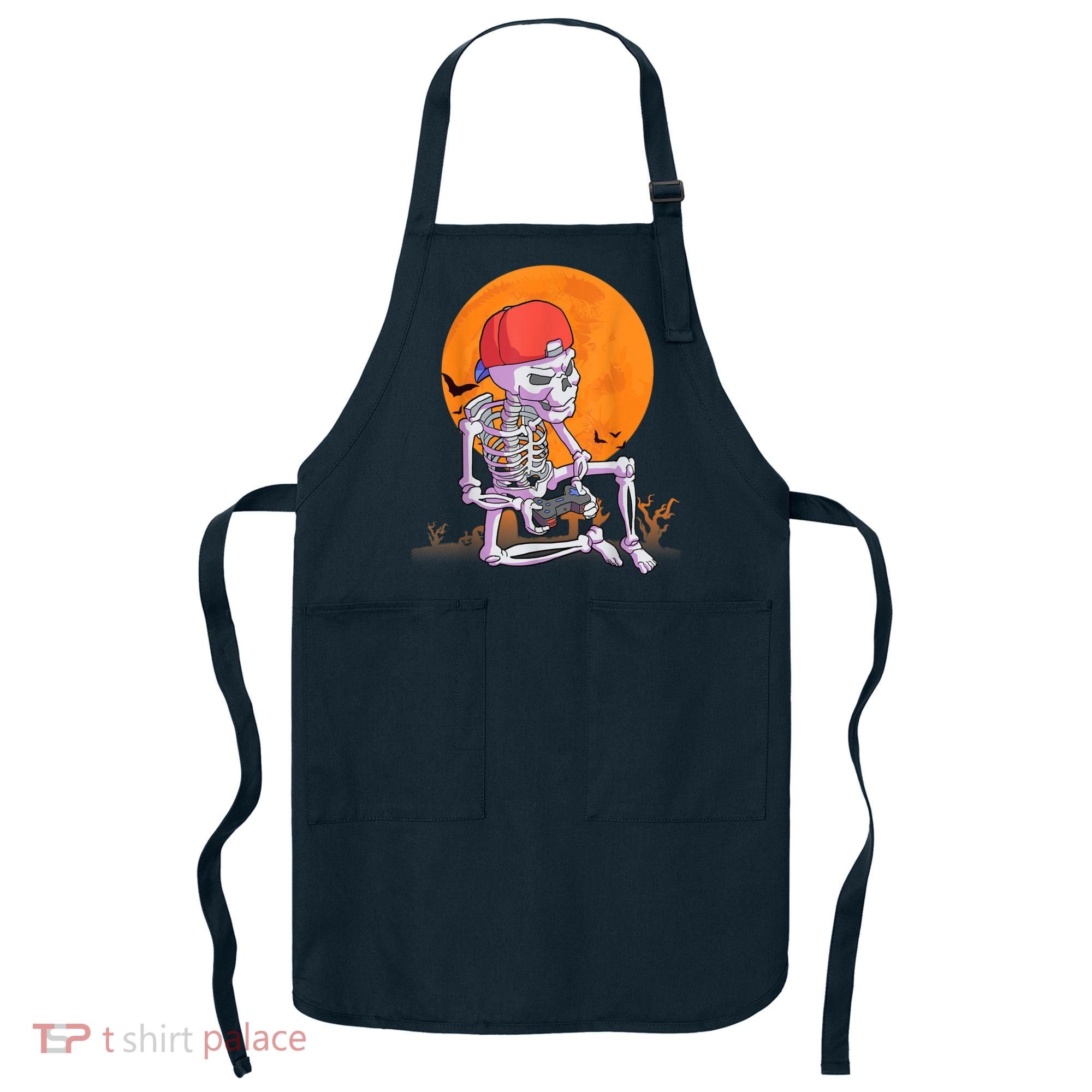 Halloween Shirt Men Boys Gamer Gaming Skeleton Apron