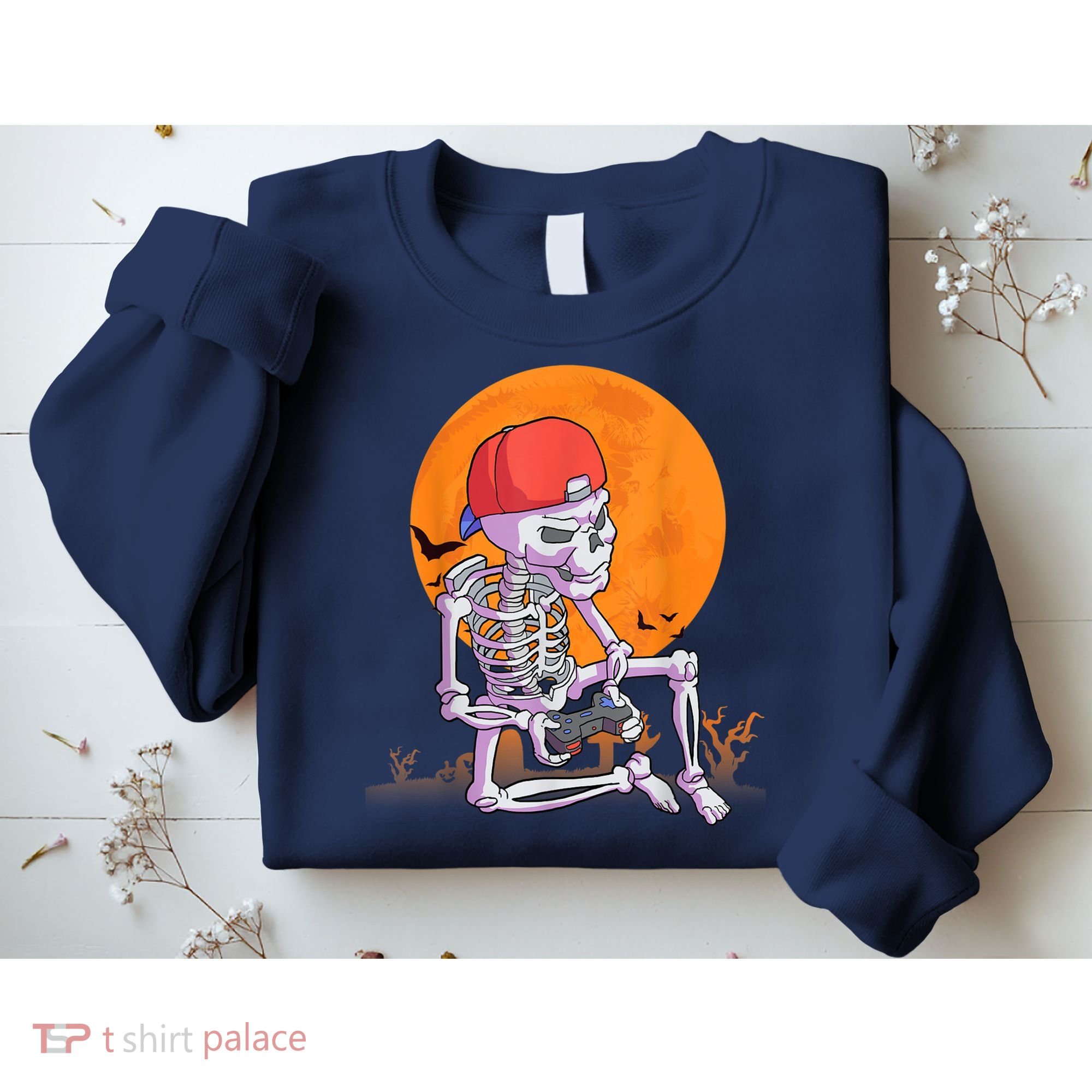Halloween Shirt Men Boys Gamer Gaming Skeleton Sweatshirt