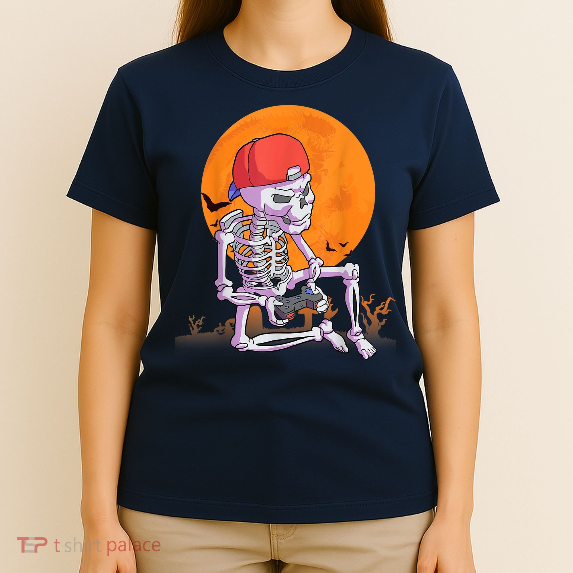 Halloween Shirt Men Boys Gamer Gaming Skeleton T-Shirt
