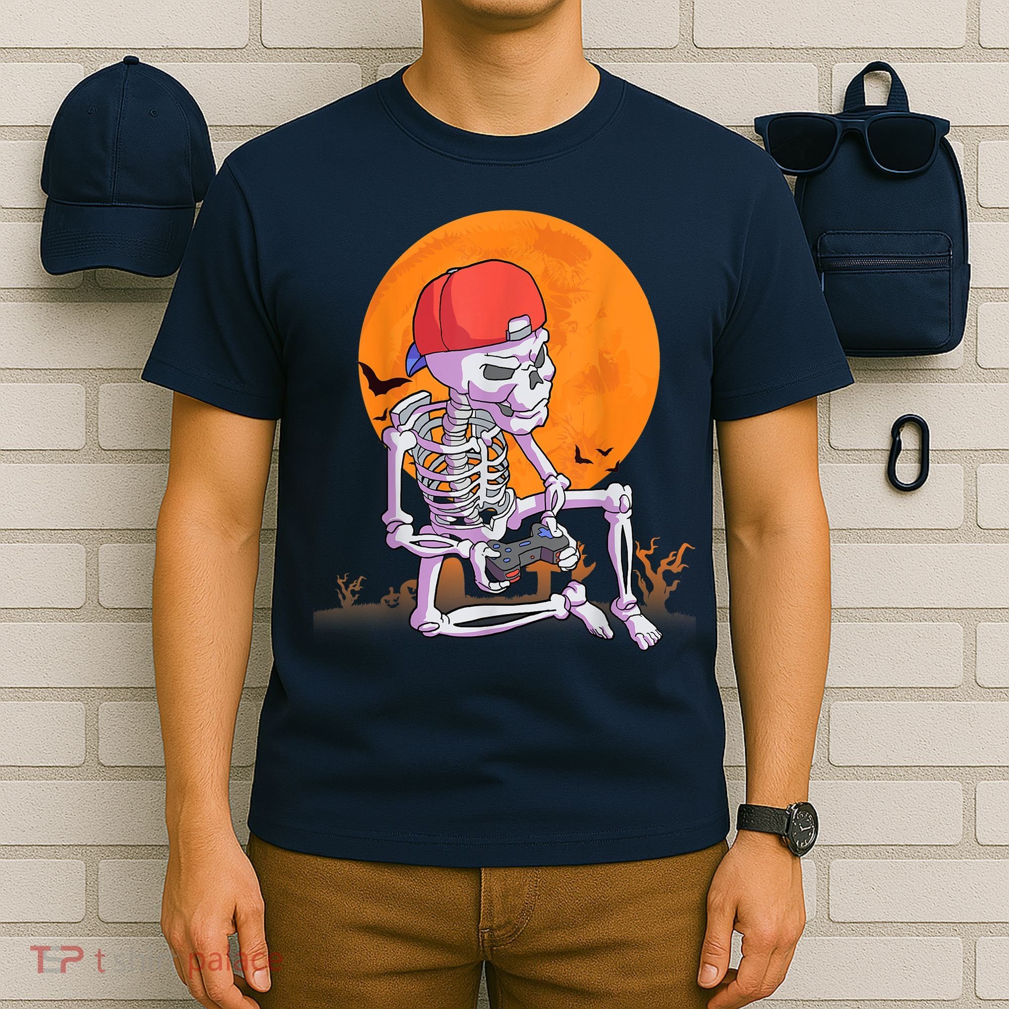 Halloween Shirt Men Boys Gamer Gaming Skeleton T-Shirt
