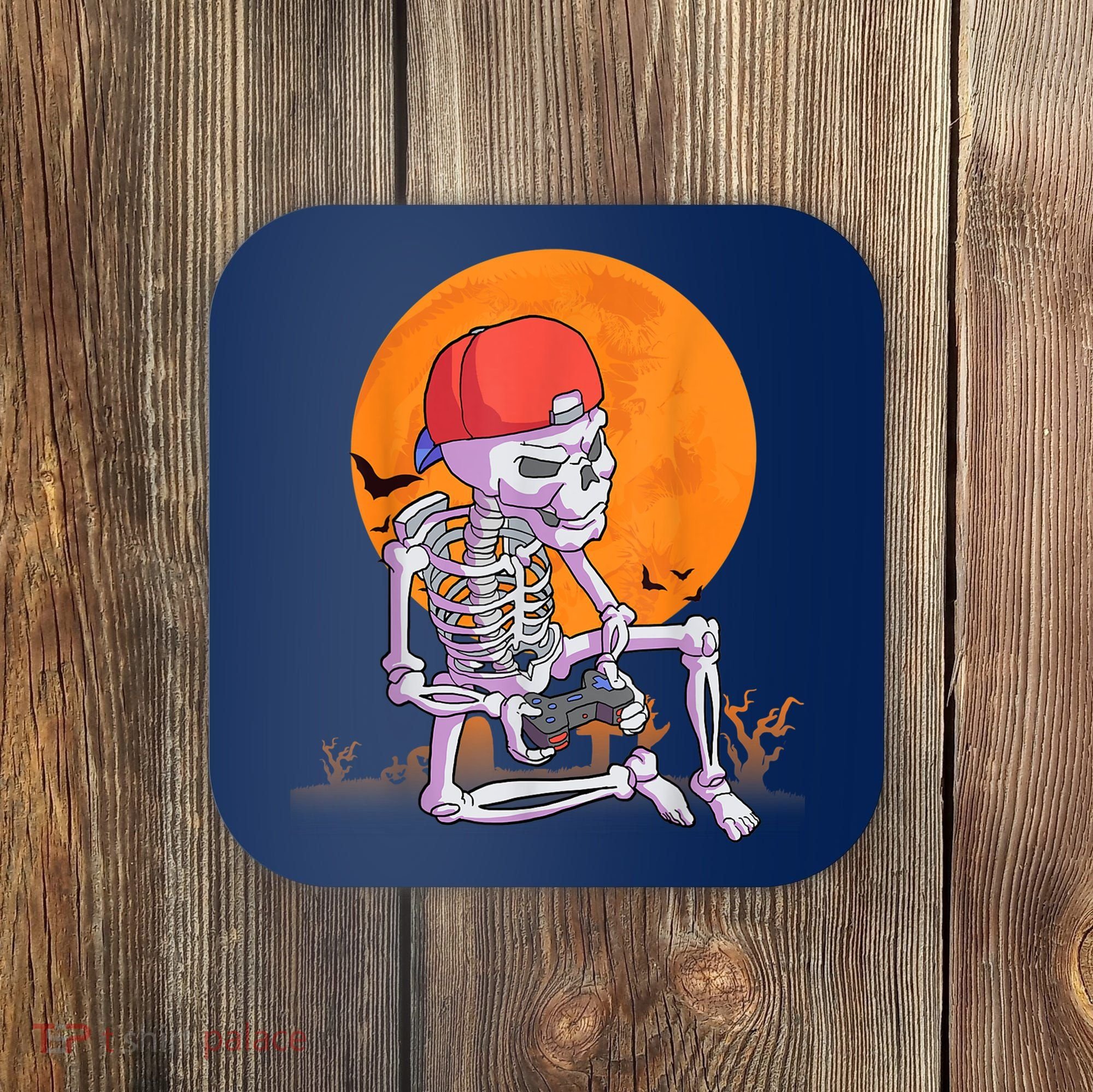 Halloween Shirt Men Boys Gamer Gaming Skeleton Coaster