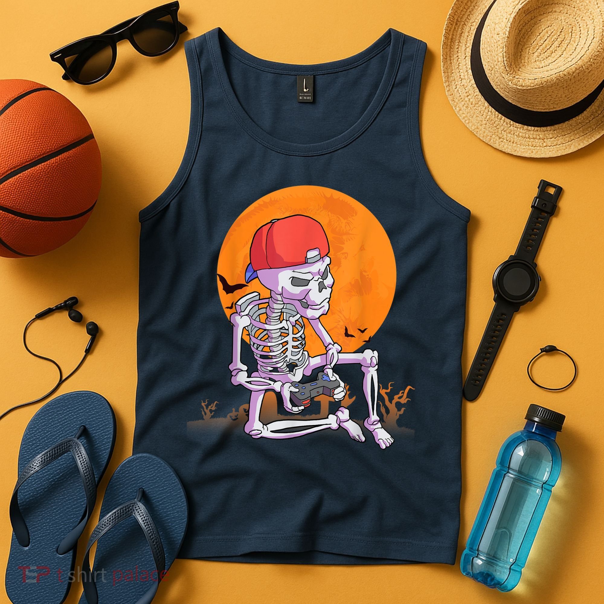 Halloween Shirt Men Boys Gamer Gaming Skeleton Tank Top