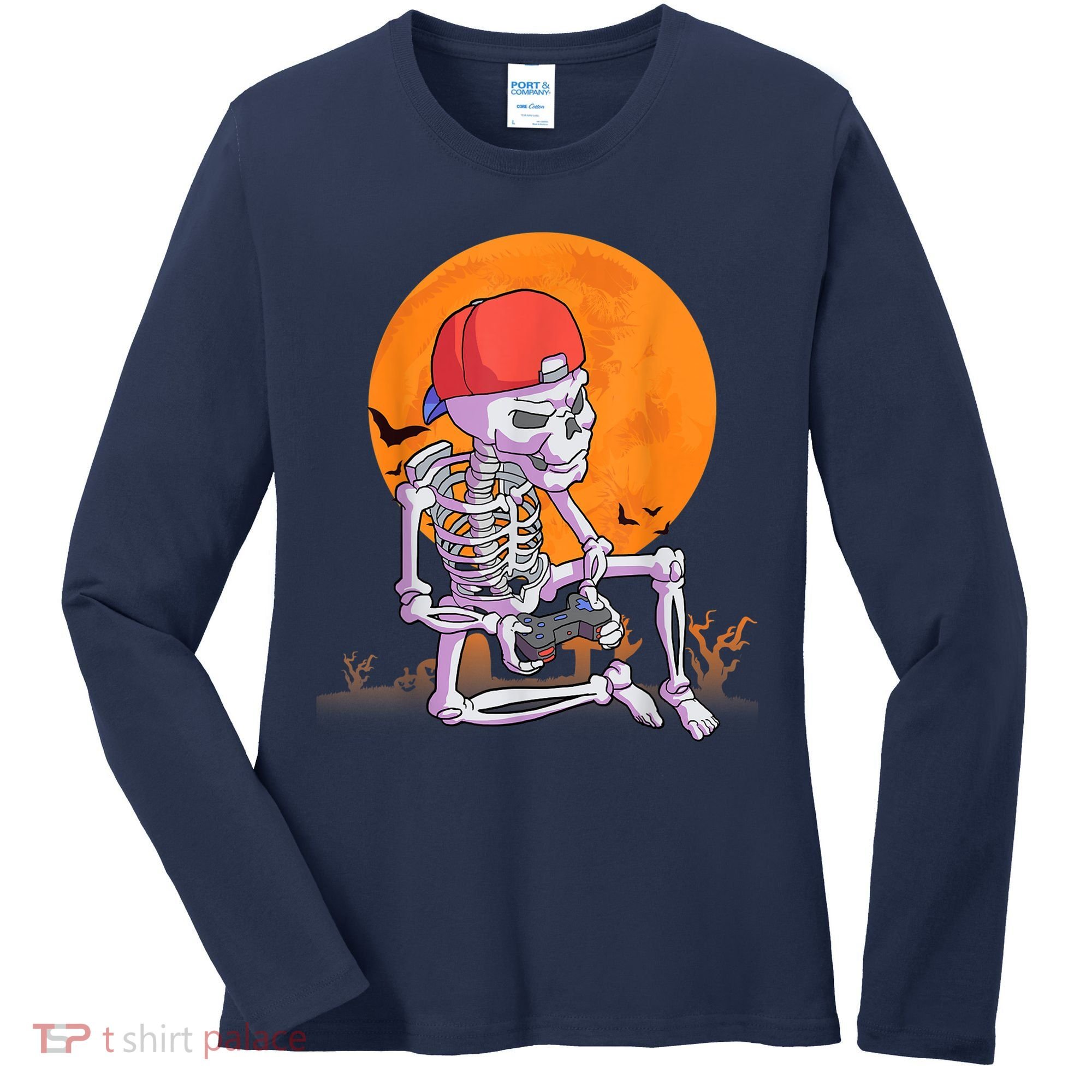 Halloween Shirt Men Boys Gamer Gaming Skeleton Women's Long Sleeve Shirt
