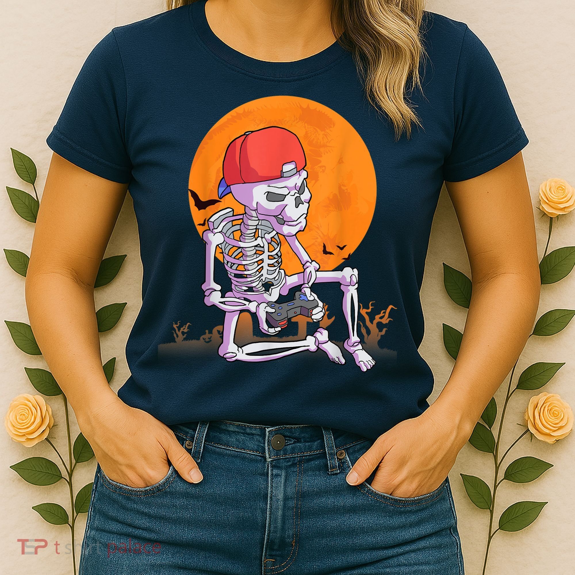 Halloween Shirt Men Boys Gamer Gaming Skeleton Women's T-Shirt