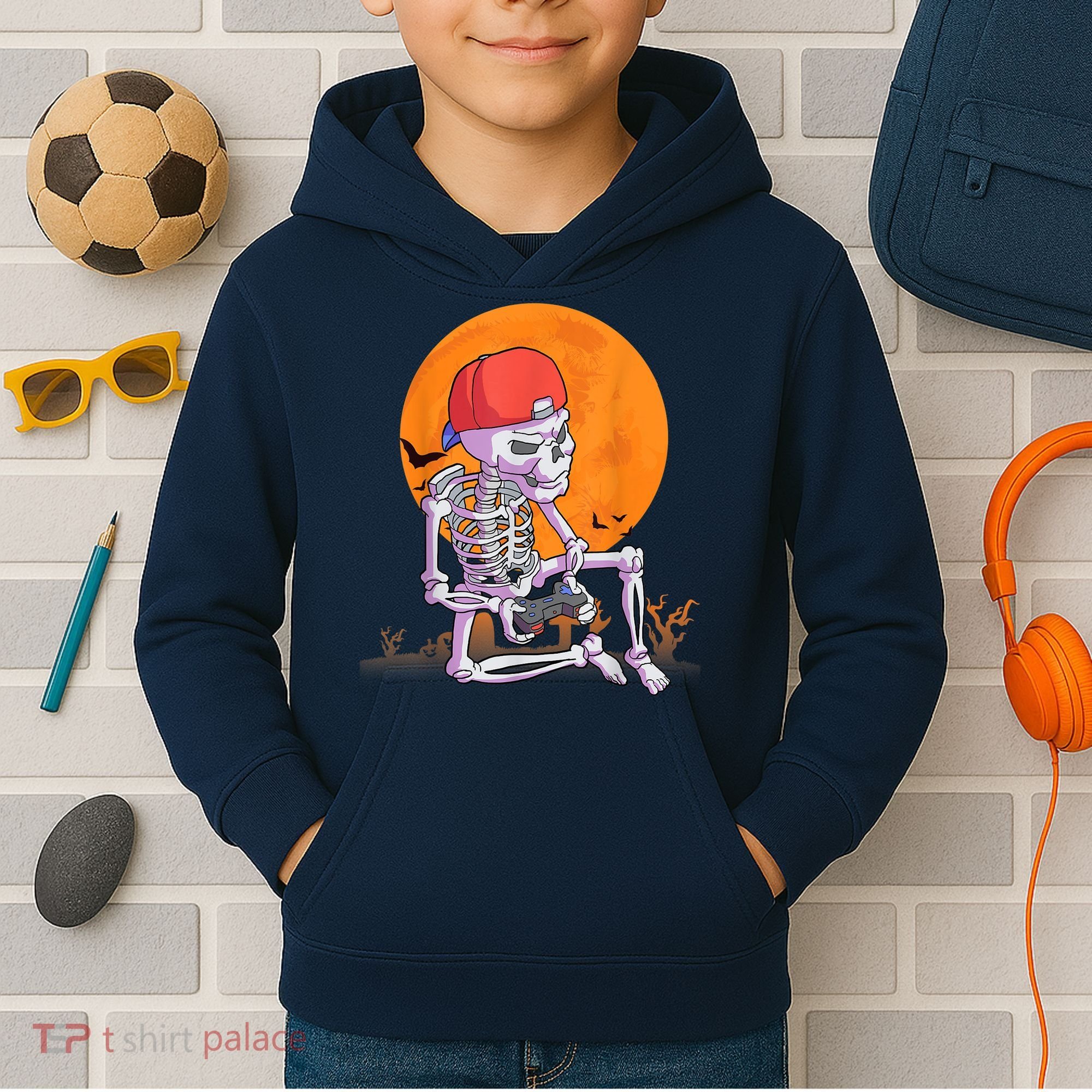 Halloween Shirt Men Boys Gamer Gaming Skeleton Kids Hoodie