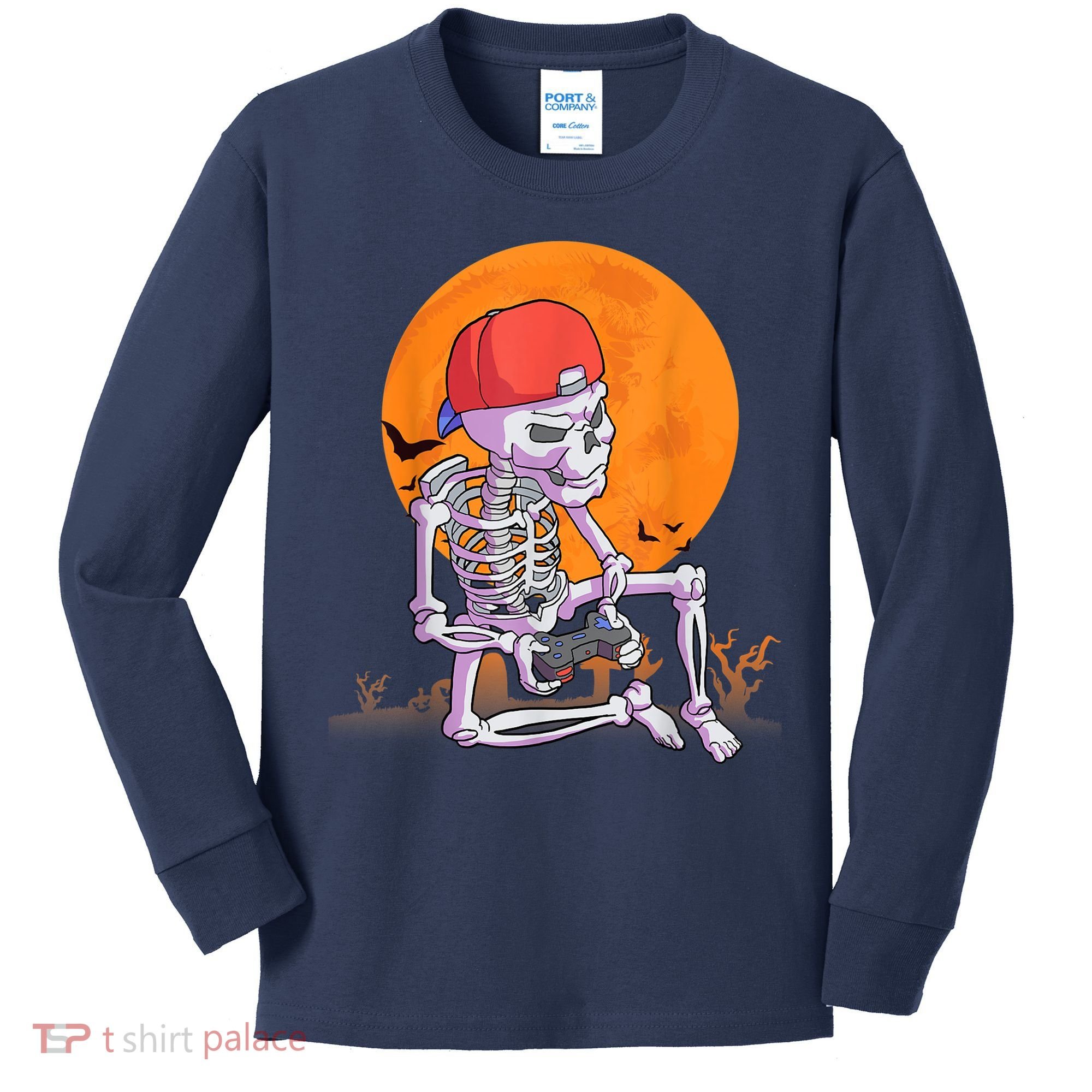 Halloween Shirt Men Boys Gamer Gaming Skeleton Kids Long Sleeve Shirt