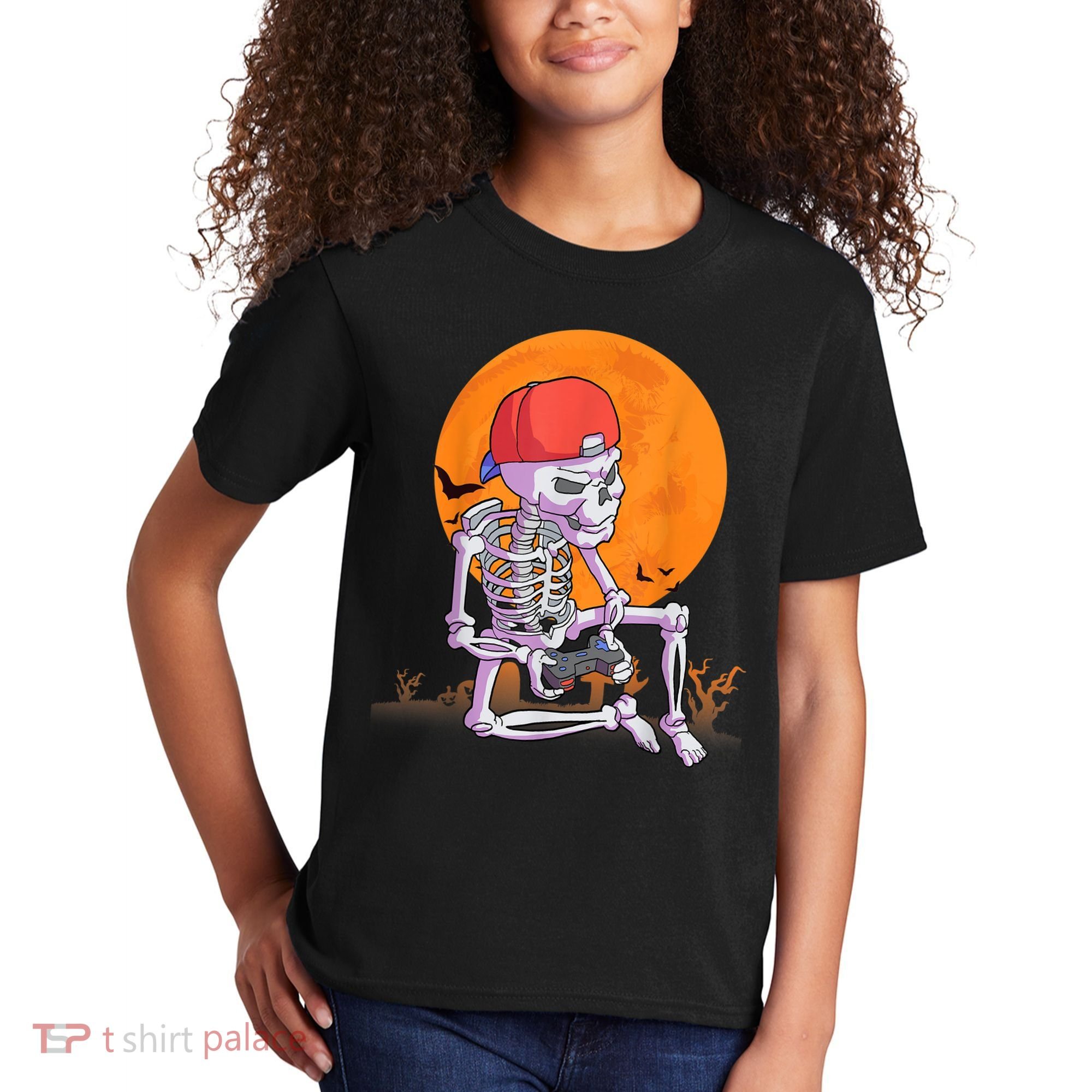 Halloween Shirt Men Boys Gamer Gaming Skeleton Kids T-Shirt